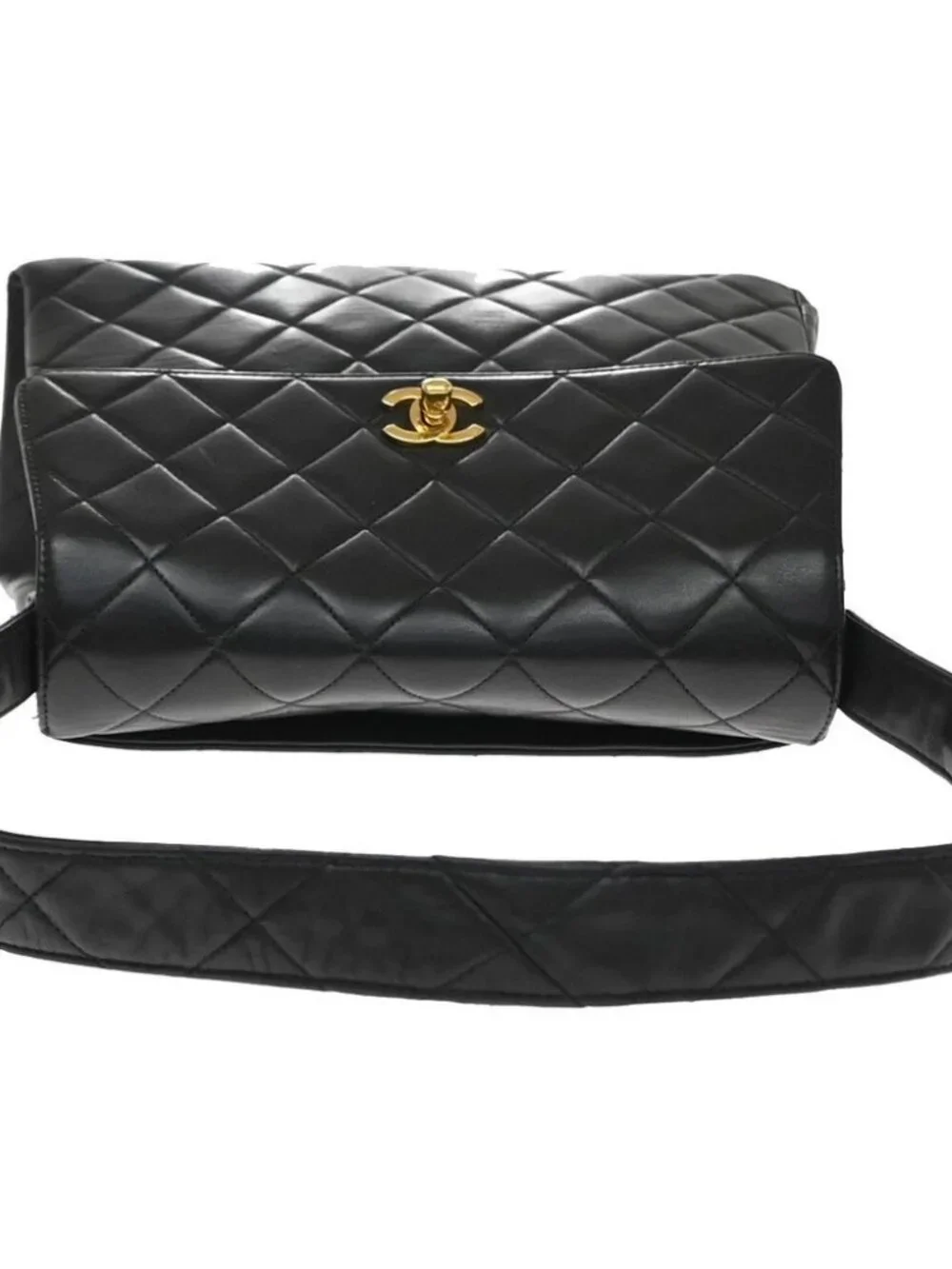 CHANEL CC Logo Matelasse Shoulder Bag Leather Black GHW France Vintage